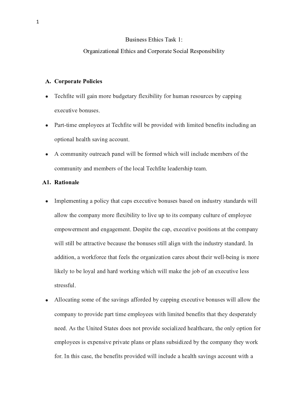 Preview of C717 Task 1 -Corporate Policies.docx  Business Ethics Task 1:  Organizational Ethics and C